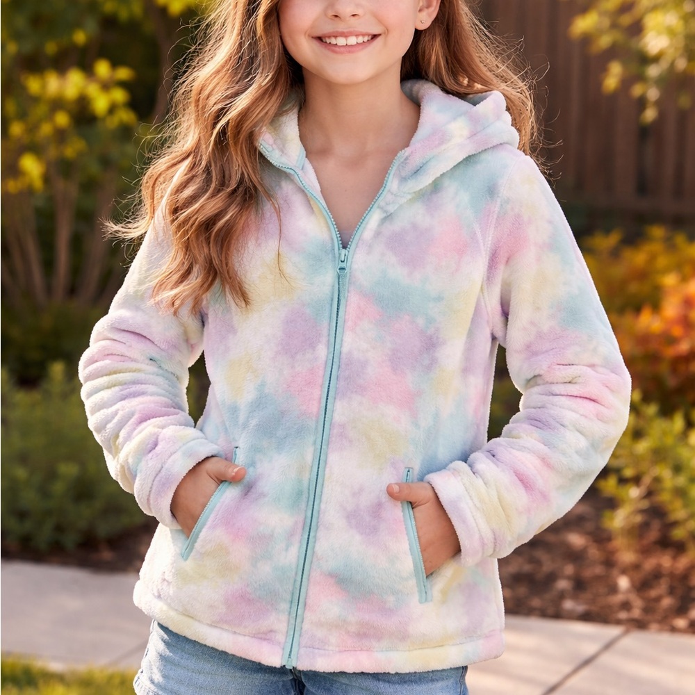Lands' End Kids' Pastel Color Splash Softest Fleece Full Zip Hoodie SZ: 14/16